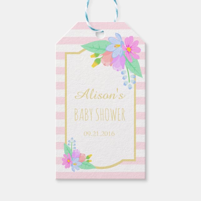 Frühlingsblumen Rosa Streifen Babydusche Geschenke Geschenkanhänger (Vorderseite)