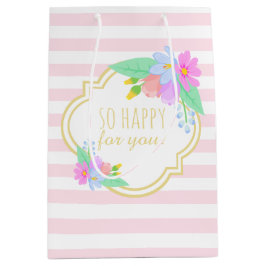 Frühlingsblumen Rosa Streifen Babydusche Geschenkt Mittlere Geschenktüte