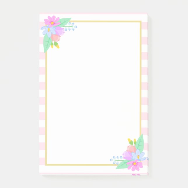 Frühlingsblumen Rosa Streifen Post-it®-Hinweise 4  Post-it Klebezettel (Vorderseite)