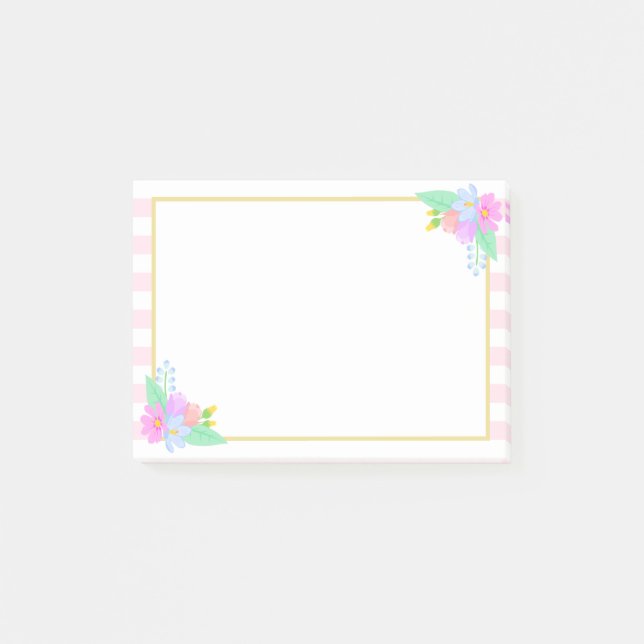 Frühlingsblumen Rosa Streifen Post-it®-Hinweise 4  Post-it Klebezettel (Vorderseite)