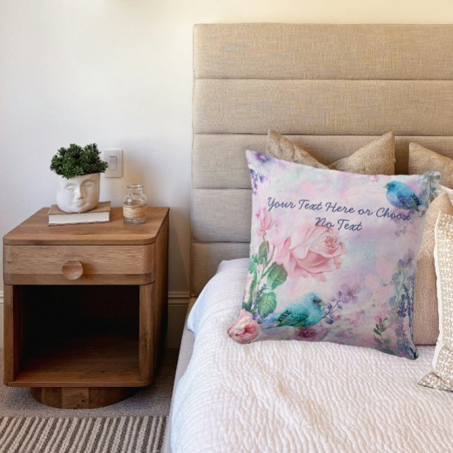 Frühlingsblumen Rose Blaue Vögel Pastell Pink Gard Kissen (Von Creator hochgeladen)