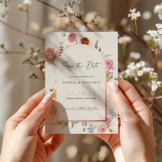Frühlingsblumen Rose Gold Save The Date Karte  (Von Creator hochgeladen)