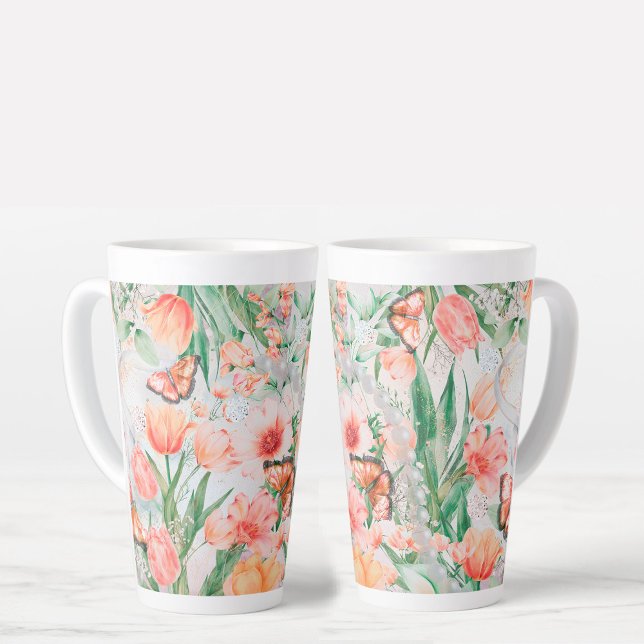 Frühlingsblumen Schmetterlinge Latte Tasse (Von Creator hochgeladen)