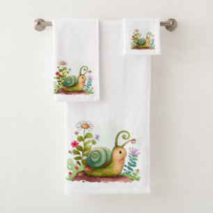 Frühlingsblumen Schnecken Badetuch Set