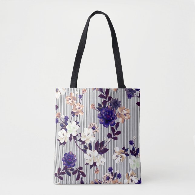 Frühlingsblumen Schwarzes Silhouette Muster Tasche (Vorderseite)