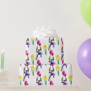 Frühlingsblumen Tulpen Schwertlilien Narzissen Bas Geschenkpapier
