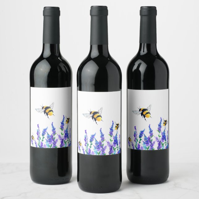 Frühlingsblumen und Bienen, die Labels fliegen Weinetikett (Flaschen)