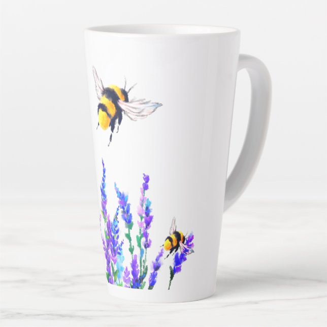 Frühlingsblumen und Bienen fliegen Latte-Tasse Milchtasse (Rechte Ecke)