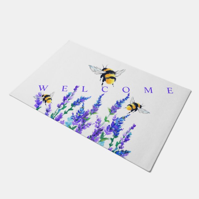Frühlingsblumen und Bienen fliegen - Zeichn - Will Fußmatte (Schrägansicht)