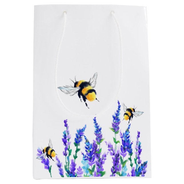 Frühlingsblumen und Bienen-Flying-Geschenktasche Mittlere Geschenktüte (Vorderseite)
