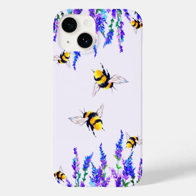 Frühlingsblumen und Bienen iPhone Case (Rückseite)