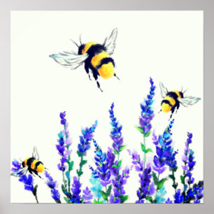 Frühlingsblumen und Bienen Malerei Poster