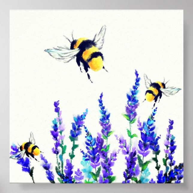 Frühlingsblumen und Bienenmalerei Poster (Vorne)
