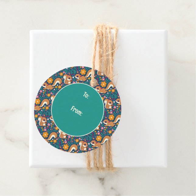 Frühlingsblumen und Eichhörnchen Geschenkanhänger (Beispiel)