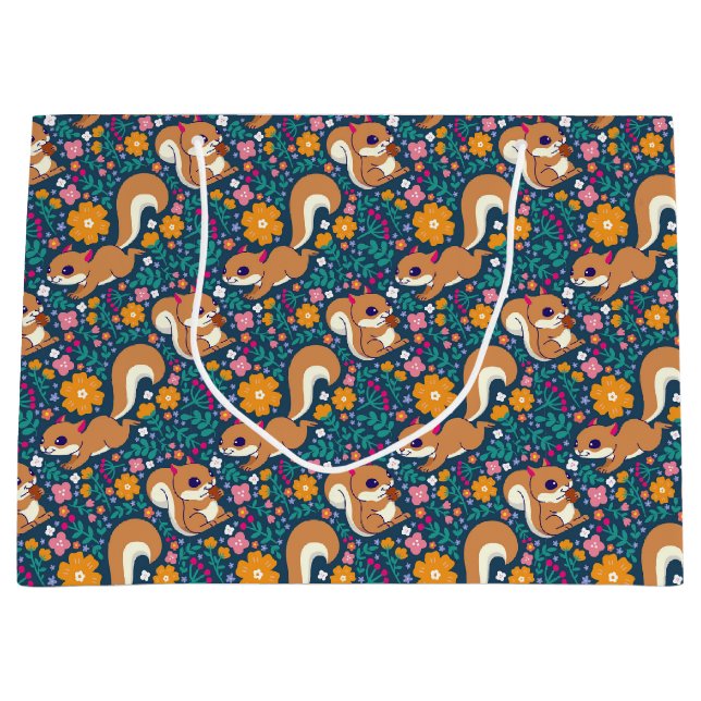 Frühlingsblumen und Eichhörnchen Große Geschenktüte (Vorderseite)