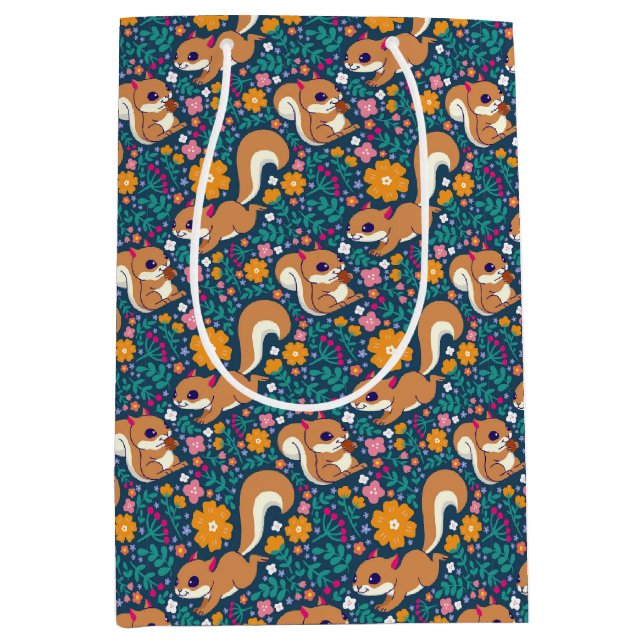 Frühlingsblumen und Eichhörnchen Mittlere Geschenktüte (Vorderseite)