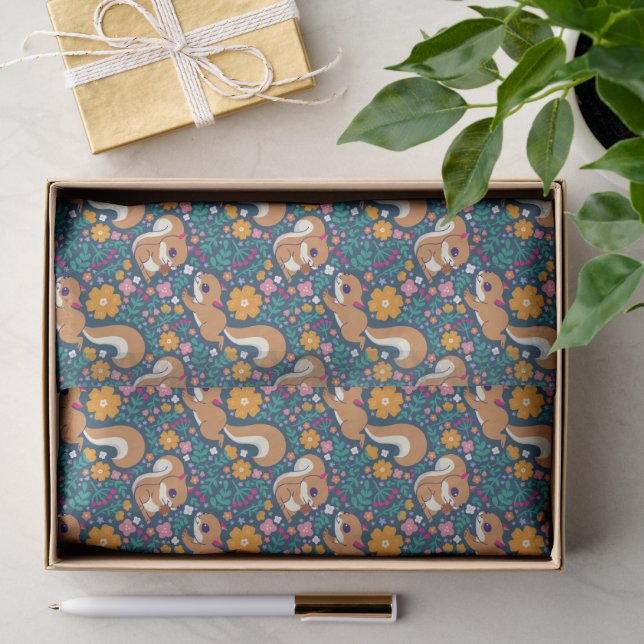 Frühlingsblumen und Eichhörnchen Seidenpapier (Geschenk)