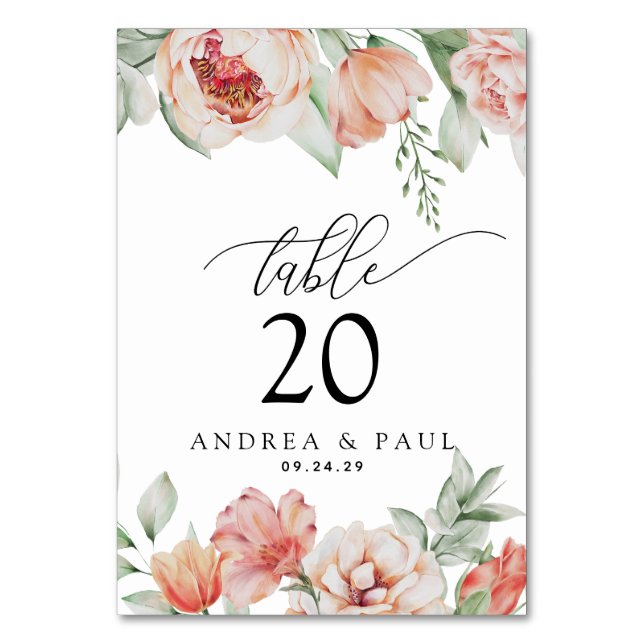 Frühlingsblumen und Grüne Hochzeit Tischnummer (Vorderseite)