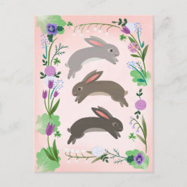 Frühlingsblumen und Kaninchen, die springen | Postkarte