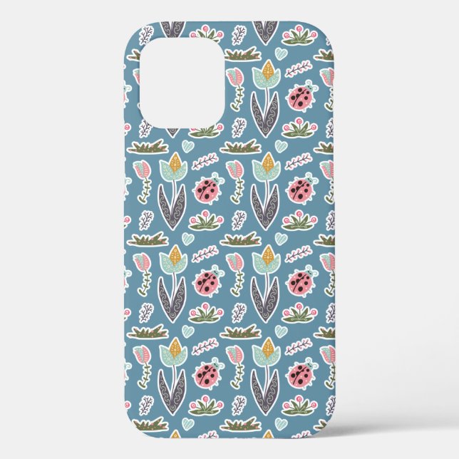 Frühlingsblumen und Ladybug Muster Case-Mate iPhone Hülle (Rückseite)