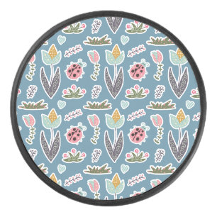 Frühlingsblumen und Ladybug Muster Eishockey Puck