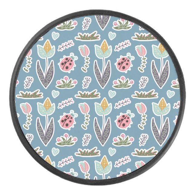 Frühlingsblumen und Ladybug Muster Eishockey Puck (Vorderseite)