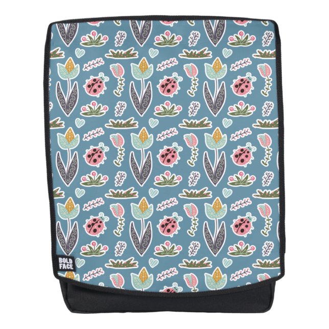 Frühlingsblumen und Ladybug Muster Rucksack (Vorderseite)