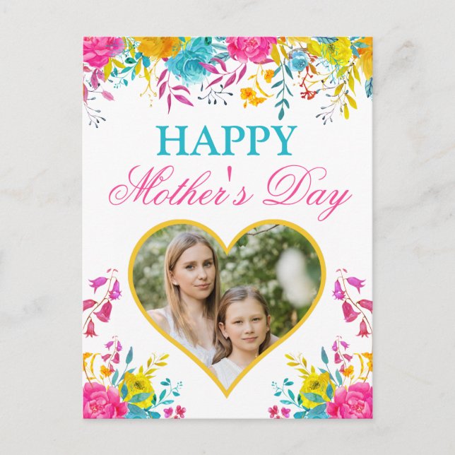 Frühlingsblumen und Muttertag im Herzen Postkarte (Vorderseite)