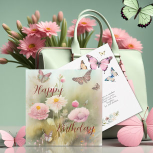 Frühlingsblumen und Schmetterling Wasserfarben Geb Karte