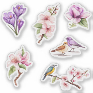 Frühlingsblumen und Vögel Aufkleber