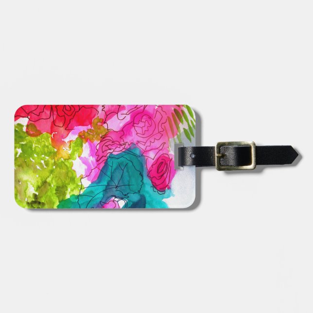 Frühlingsblumen Wasserfarbe abstrakte Kunst Gepäckanhänger (Vorderseite horizontal)