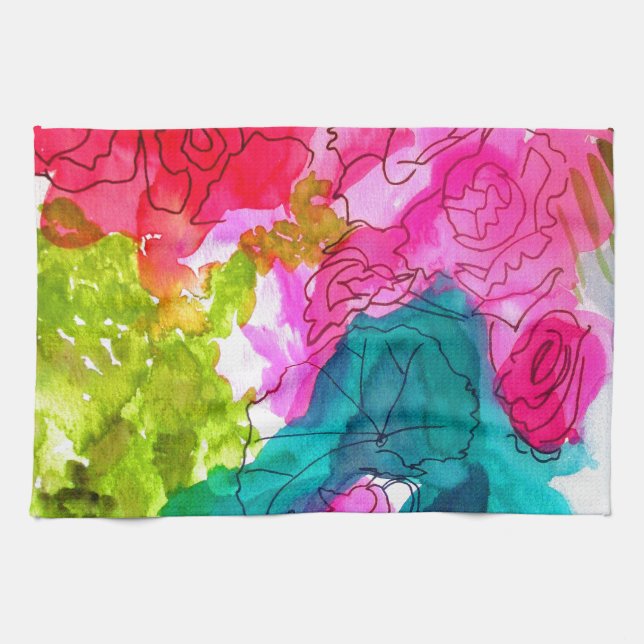 Frühlingsblumen Wasserfarbe abstrakte Kunst Handtuch (Horizontal)