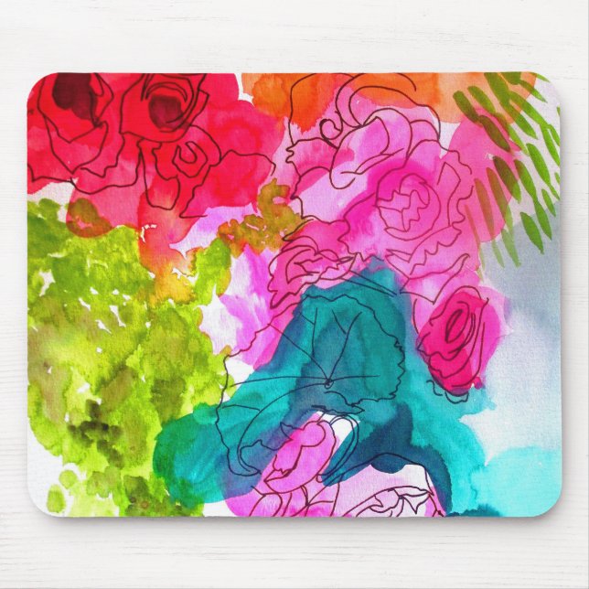 Frühlingsblumen Wasserfarbe abstrakte Kunst Mousepad (Vorne)