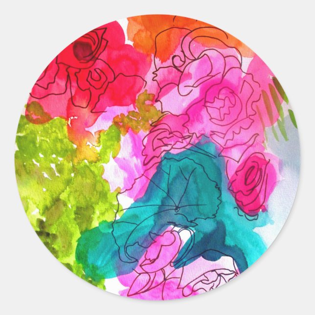 Frühlingsblumen Wasserfarbe abstrakte Kunst Runder Aufkleber (Vorderseite)