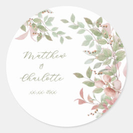Frühlingsblumen Wasserfarbe Rosa Hochzeit Runder Aufkleber
