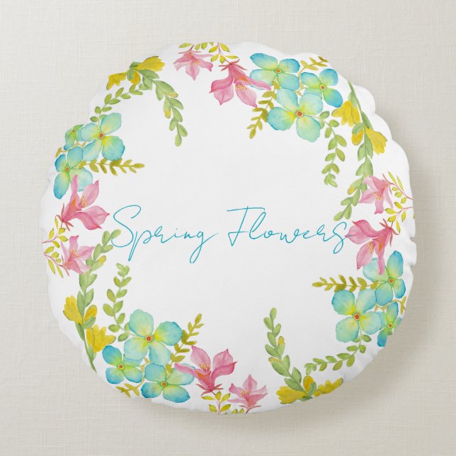Frühlingsblumen Wasserfarbe Rundes Kissen (Vorderseite)