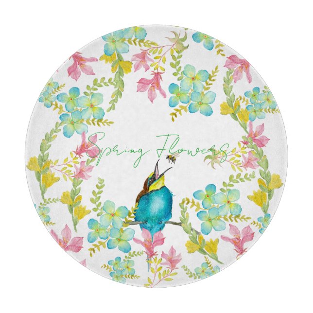 Frühlingsblumen Wasserfarbe Schneidebrett (Vorderseite)