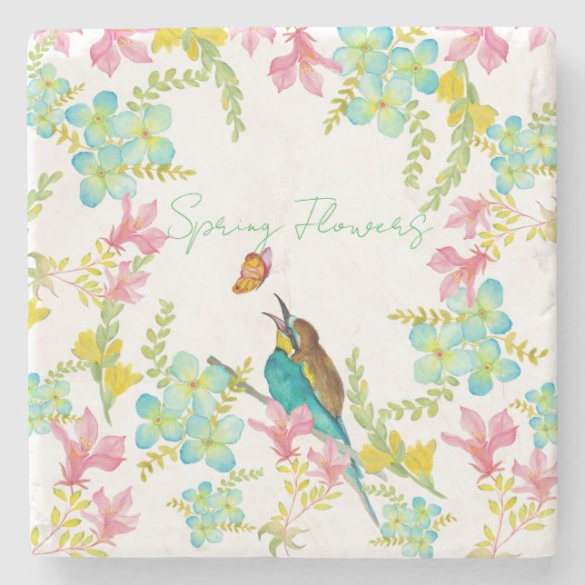 Frühlingsblumen Wasserfarbe Steinuntersetzer (Vorderseite)