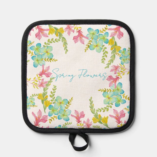 Frühlingsblumen Wasserfarbe Topflappen (Vorderseite)