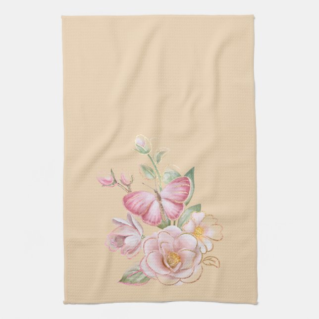 Frühlingsblumen Weiß rosa Gelbes Küchentuch (Vertikal)