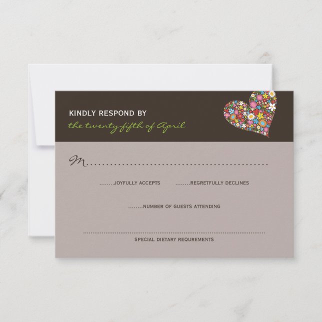 Frühlingsblumen Whimsical Heart Wedding RSVP Karte (Vorderseite)