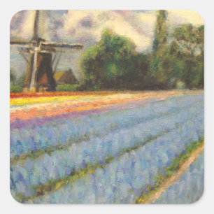 Frühlingsblumen Windmühle Quadratischer Aufkleber