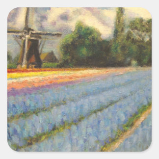 Frühlingsblumen Windmühle Quadratischer Aufkleber
