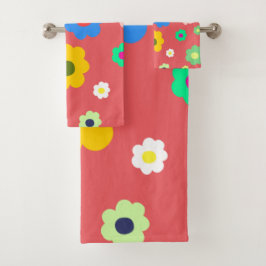 Frühlingsblumen Y2K Retro Muster Badhandtuch Set