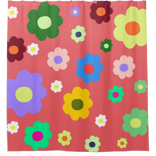 Frühlingsblumen Y2K Retro Muster Duschvorhang (Vorderseite)