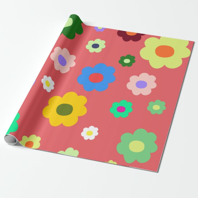 Frühlingsblumen Y2K Retro Muster Geschenkpapier (Ungerollt)