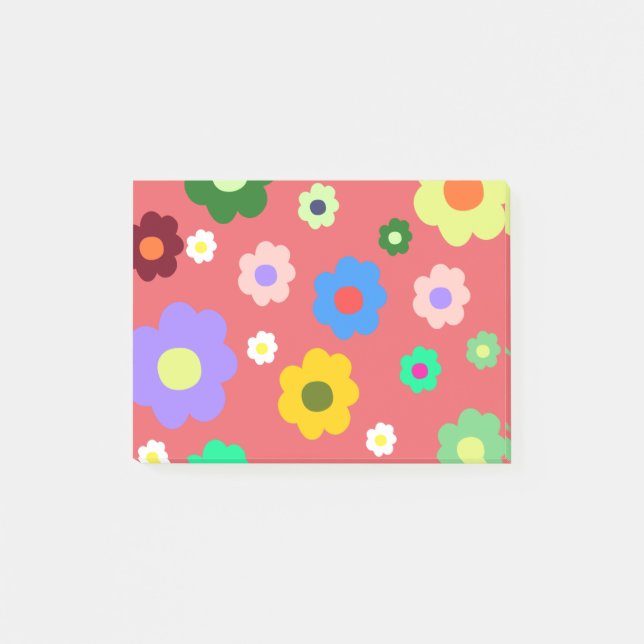 Frühlingsblumen Y2K Retro Muster Post-it Klebezettel (Vorderseite)