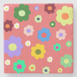 Frühlingsblumen Y2K Retro Muster Steinuntersetzer