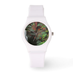 Frühlingsblumen zieren einen alten Traktor. Armbanduhr