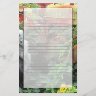 Frühlingsblumen zieren einen alten Traktor. Briefpapier